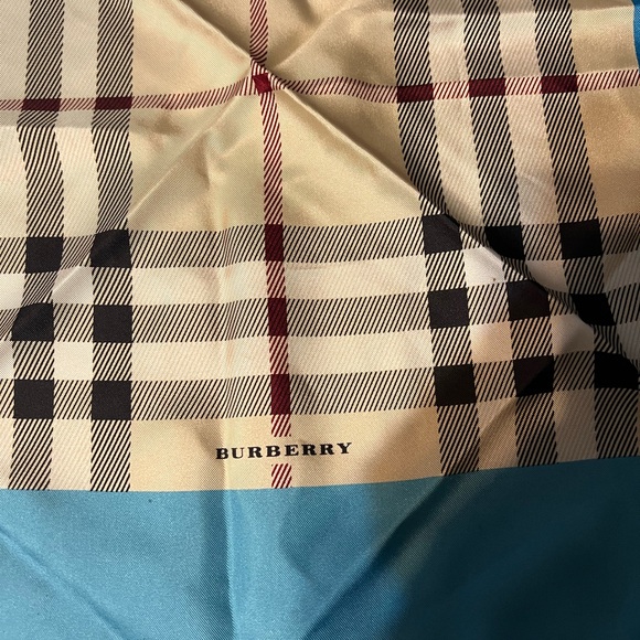 Burberry Teal and Beige Checkered Silk Scarf - Picture 4 of 9